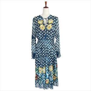 JOHNNY WAS Ciaga Mixed-Print Maxi Coverup Dress Blue Floral Geometric Size S